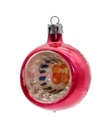 Vintage Poland Hand Painted Red Indent Reflector Multicolor Christmas Ornament - Image 1