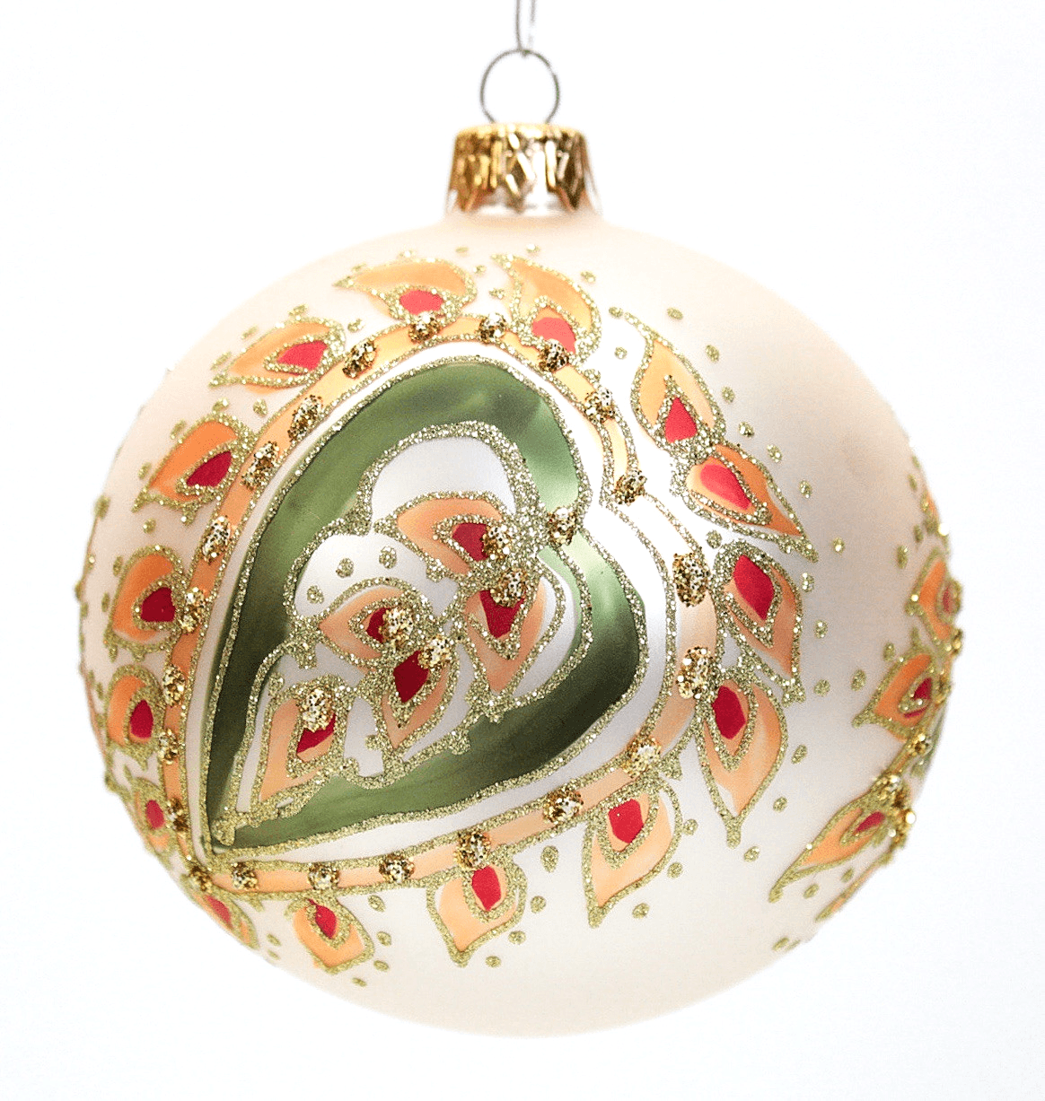 Large Jumbo Hand Decorated Gold Glittered Round Glass Christmas Ornament - Image 1