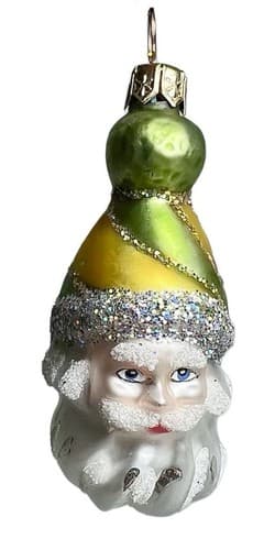 DEPARTMENT 56 Vintage Santa Pixie Elf Green Yellow Glass Christmas Ornament - Image 1