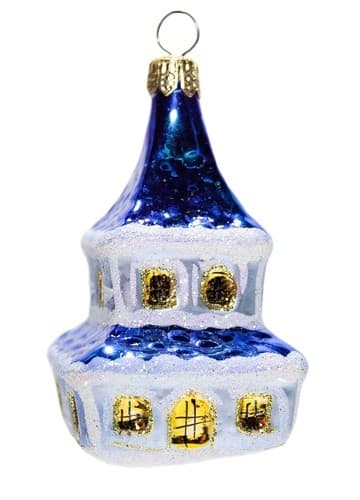 Vintage Italy Church Chapel Blue Frosted Glass Christmas Hanging Ornament - Image 1
