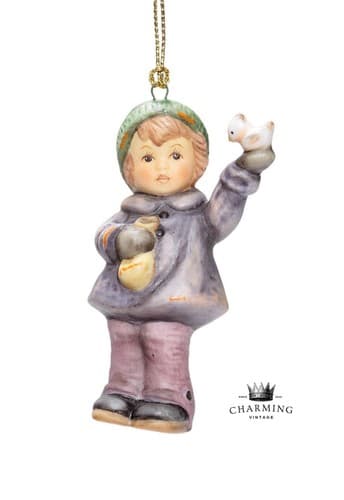 Berta Hummel Goebel 1999 "Feeding Feathered Friend" Porcelain Christmas Ornament - Image 1