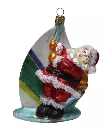 Vintage Poland Glass Surfing Santa Christmas Ornament In Original Box - Image 1