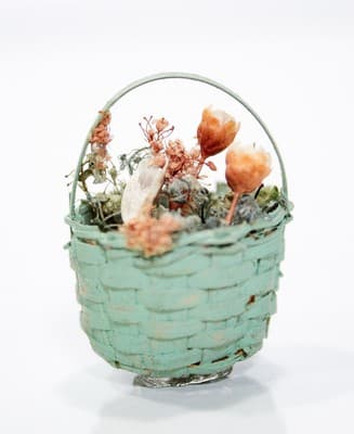Vintage Artisan Dollhouse Miniature Floral Basket Figurine Accessory - Image 1