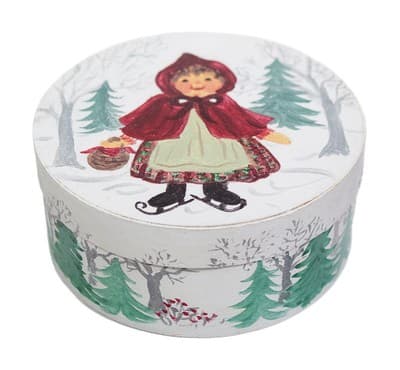 Vintage Signed Hand Painted Red Riding Hood Round Wooden Decorative Box - Image 1