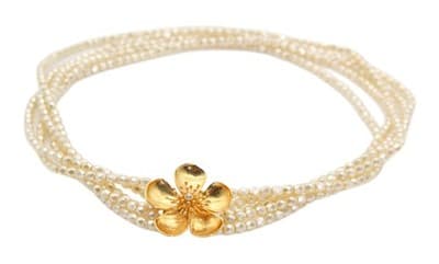 Vintage MMA RC Marked Multistrand Beaded Gold Tone Flower Clasp Chocker Necklace - Image 1