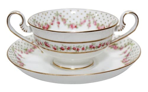 CRESCENT & SONS England Antique Jeweled Porcelain Boullion Cup & Saucer - Image 1