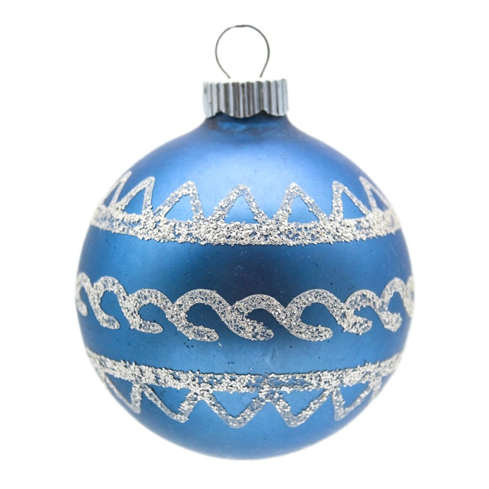 Shiny Brite Vintage Blue Matte Mica Swirls Waves Pattern Christmas Ornament - Image 1