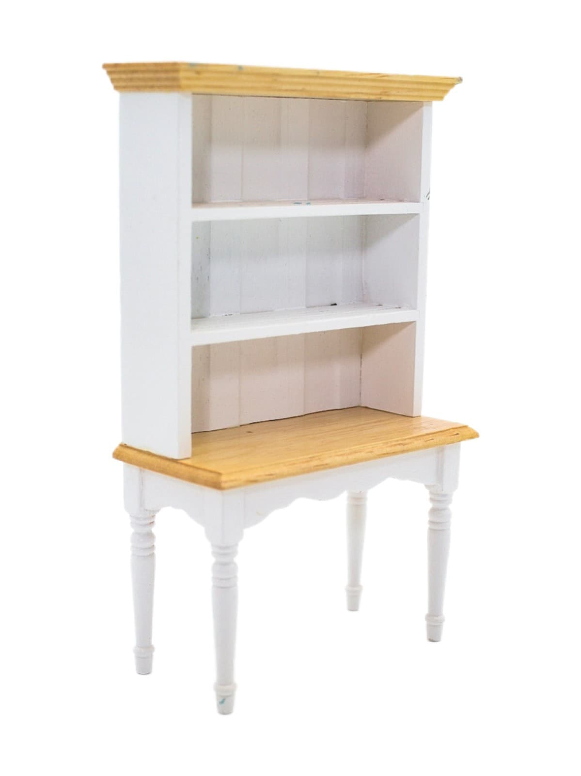 Vintage Dollhouse Miniature Natural Wood White Kitchen Hutch Dresser 6.5" - Image 1