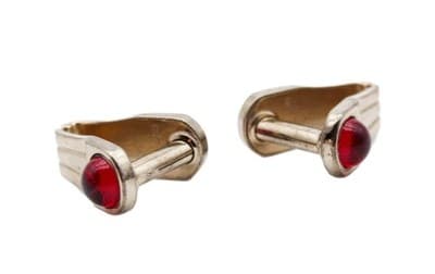 Hickok USA Patented Red Crystal Cabochon Gold Tone Men's Cufflinks - Image 1