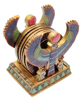 Vintage Falcon Pectoral Egyptian Coaster Holder w/ 6 Coasters RARE - Image 1