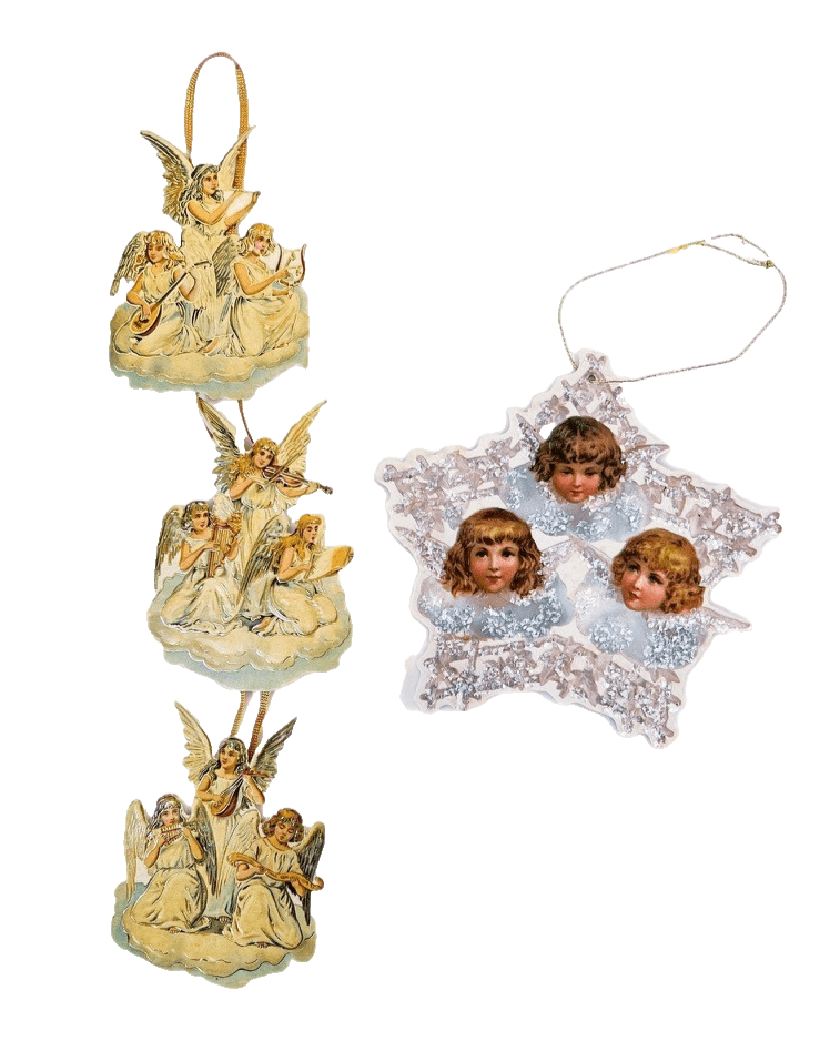 Lot of 2 Vintage Victorian Style Angels Die Cut Christmas Ornaments - Image 1