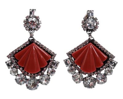 MOANS COUTURE Designer Art Deco Style Rhinestone Red Lucite ClipOn Earrings RARE - Image 1