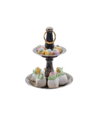 Vintage Dollhouse Miniature Pastry Cake 2 Tier Stand Kitchen Accessory 1:12 - Image 1