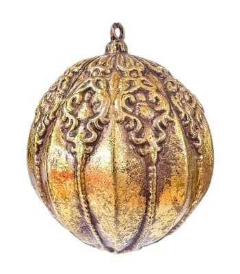 Vintage Gold Art Design Carved Round Christmas Ornament - Image 1