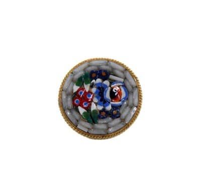 Vintage Italy Micro Mosaid Multicolor Round Floral Motif Small Pin Brooch - Image 1
