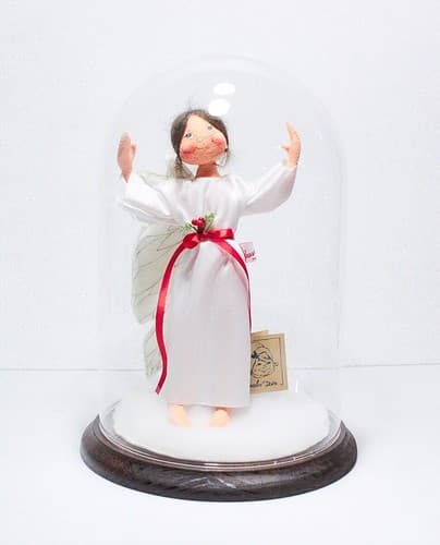 1991 ANNALEE Mobilitee Nativity Angel Red Ribbon Belt Felt in Cloche/Dome Doll - Image 1