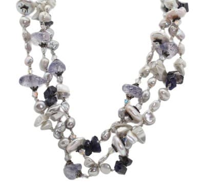 Vtg Natural Pearls & Amethyst Triple Strand Sterling Clasp Chocker Necklace - Image 1