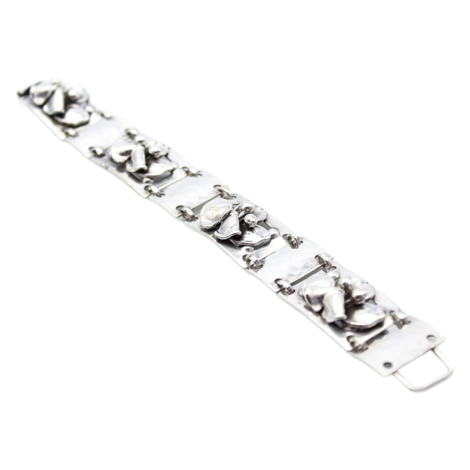 Vintage Sterling Silver 925 Denmark Floral Link Panel Bracelet 7.25" - Image 1