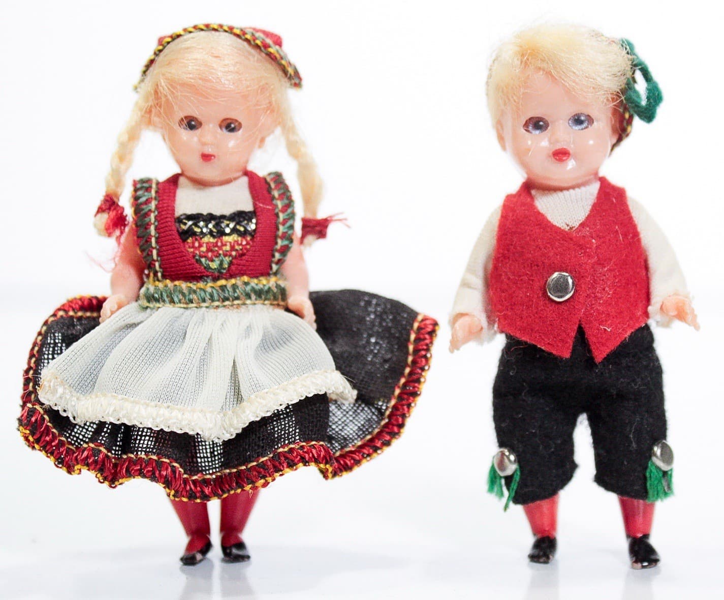 Vintage Bavarian Plastic Village Boy & Girl Miniature Sleeper Dolls - Image 1
