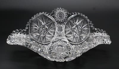 Antique American Brilliant Deep Cut Crystal ABP Boat Bowl Heavy RARE - Image 1