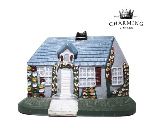 Vintage Antique Cast Iron Cold Painted Cottage House Home Door Stop - Image 1