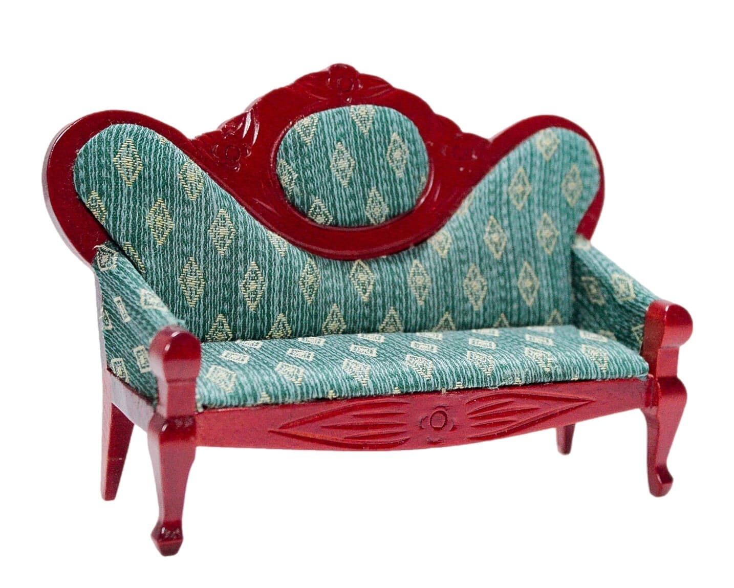 Vintage Miniature Dollhouse Wood Green Upholstered Livingroom Sofa 1:12 - Image 1