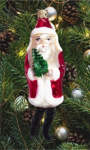 RARE Vintage Germany Glass Santa CHENILLE Legs Christmas Ornament - Image 1