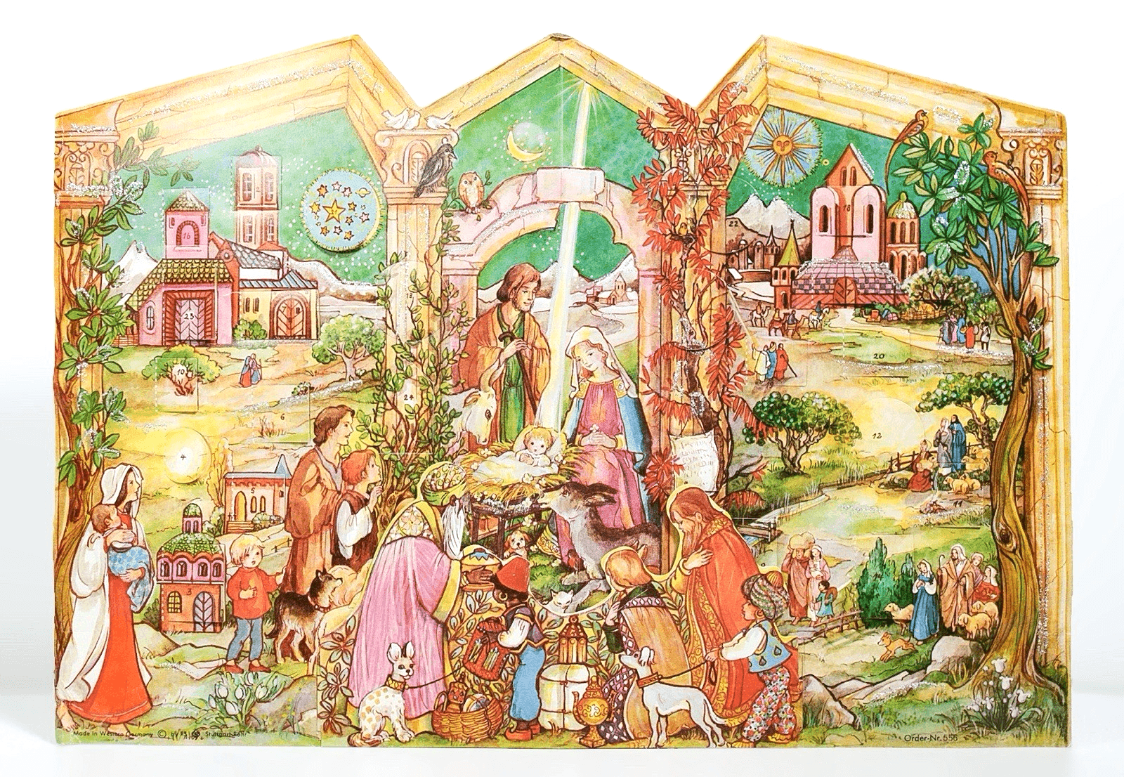 Vtg STUTTGART-ROHR Germany Cardboard Nativity Manger Scene Xmas Advent Calendar - Image 1
