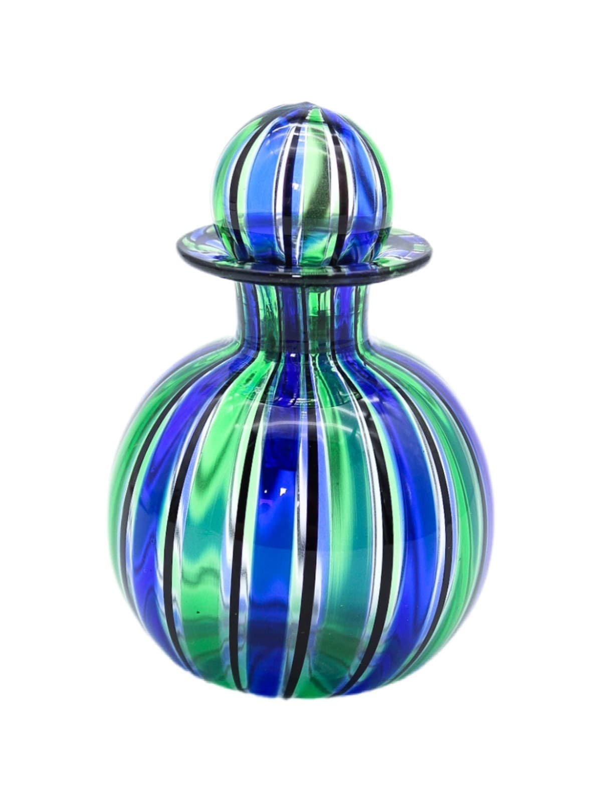 Murano Italy Vintage Art Glass Mouth Blown Blue Green Small Perfume Bottle 3" - Image 1