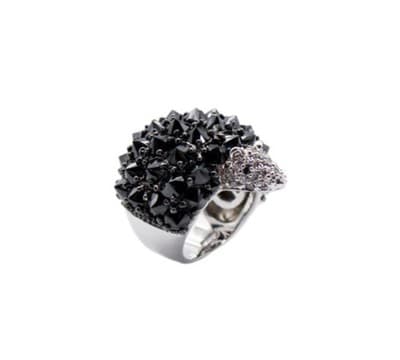 Vintage NOIR NYC Spiked Crystal Porcupine Animal Cocktail Ring Size 5 - Image 1