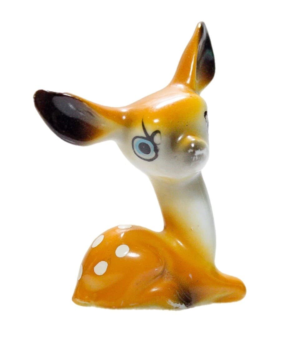 Vintage Porcelain Japan Hand Painted Sitting Baby Deer Fawn Miniature Figurine - Image 1