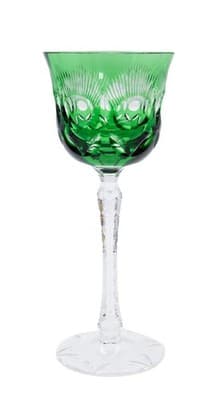 Vintage Bohemian Cut To Clear Green Fine Crystal Tall Glass Water Wine Goblet - Image 1