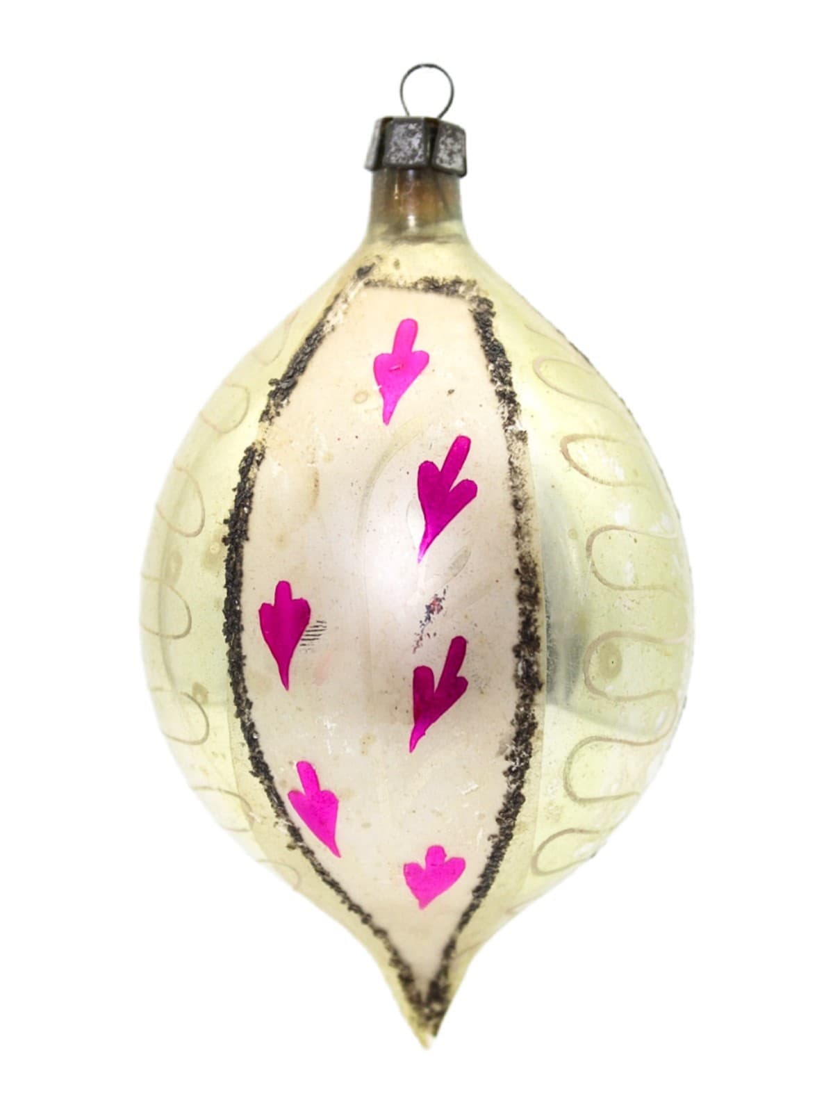Poland Teardrop Hand Painted Beige With Pink Petals Glass Christmas Ornament - Image 1