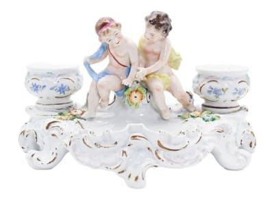 Antique Sitzendorf Hallmarked Hand Painted Porcelain Center Piece Putti Inkwell - Image 1