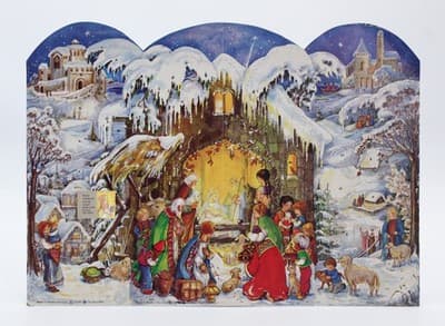Vintage Made In Germany Winter Nativity Village Paper Christmas Advent Calendar - Image 1