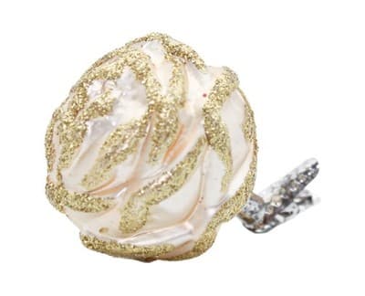 Germany Beige Rose Flower Gold Glitter Glass Clip-On Christmas Ornament Vintage - Image 1