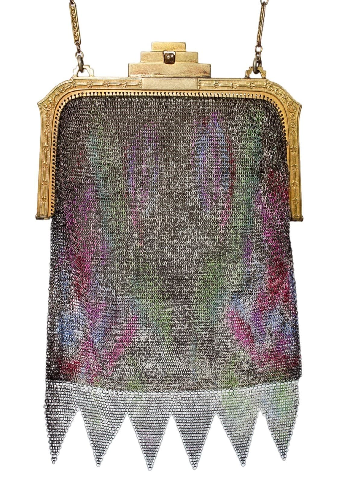 WHITING & DAVIS Co. Art Deco Painted Soldered Mesh Bag Purse - Image 1