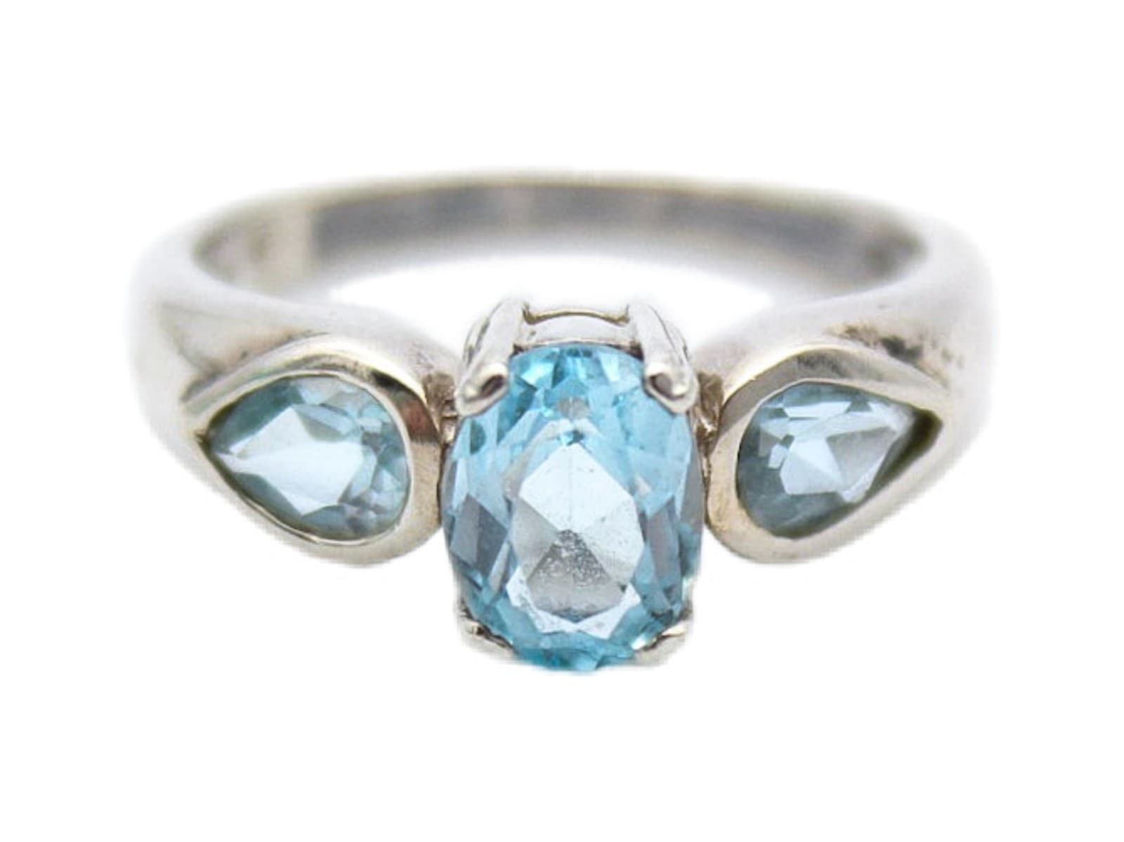 Vintage Sterling Silver 925 Blue Topaz Aquamarine Oval Cut Rings Size 8 - Image 1