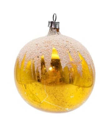 Vintage Made In West Germany Snowcap Yellow Gold Ball Glass Christmas Ornament - Image 1