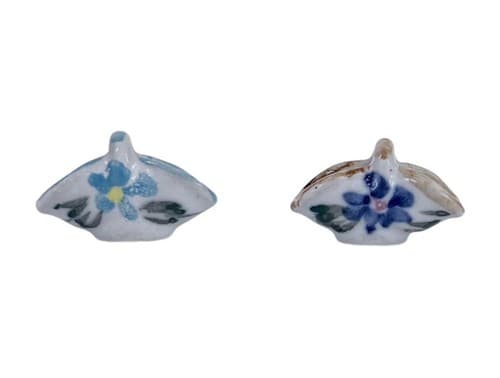2 Vintage Miniature Hand Painted Floral Ceramic Baskets Dollhouse Accessory 1:12 - Image 1