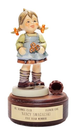 GOEBEL HUMMEL Germany "Flower Girl" Porcelain Figurine On Wood Base TMK6 - Image 1