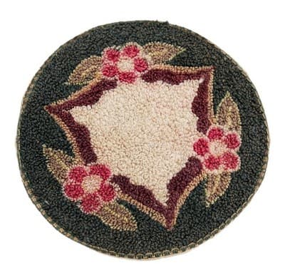 Vintage Dollhouse Miniature Handmade Hooked Floral Motif Round Area Rug - Image 1