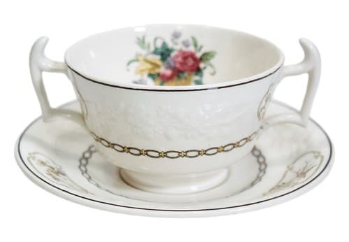 Copeland Spode England Floral Motif Porcelain Boullion Cup & Saucer Vintage - Image 1