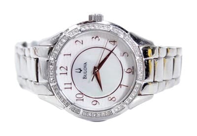 BULOVA Mother Of Pearl Dial Stainless Steel Crystal Bezel Ladies Wristwatch - Image 1