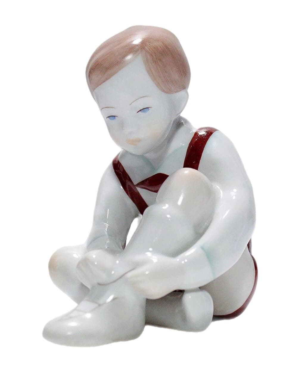 Budapest Hungary AQUINCUM Hand Painted Boy Dressing Up Motif Porcelain Figurine - Image 1