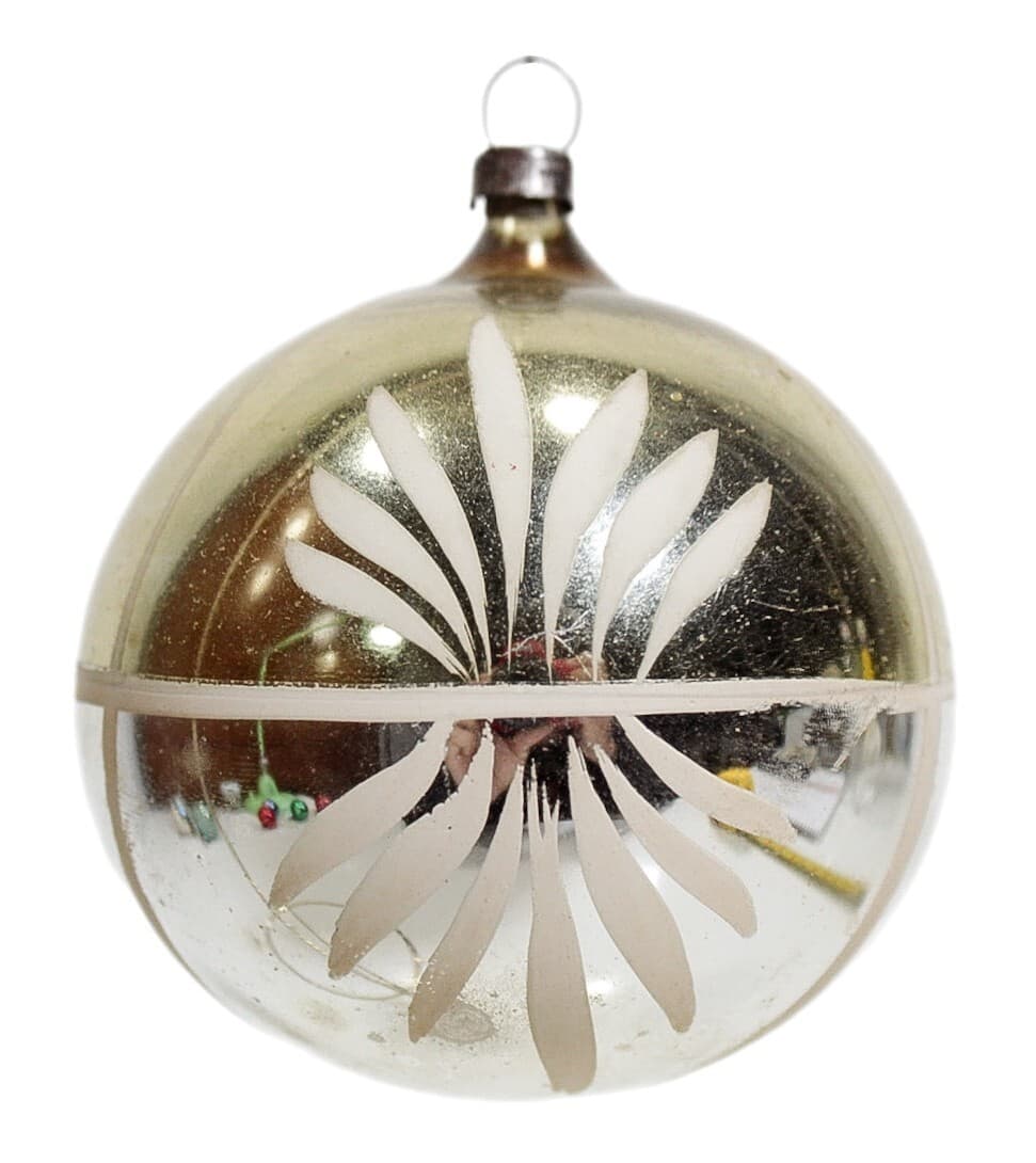 Vintage Old European Stencil Gold Hand Decorated Glass Christmas Ornament - Image 1