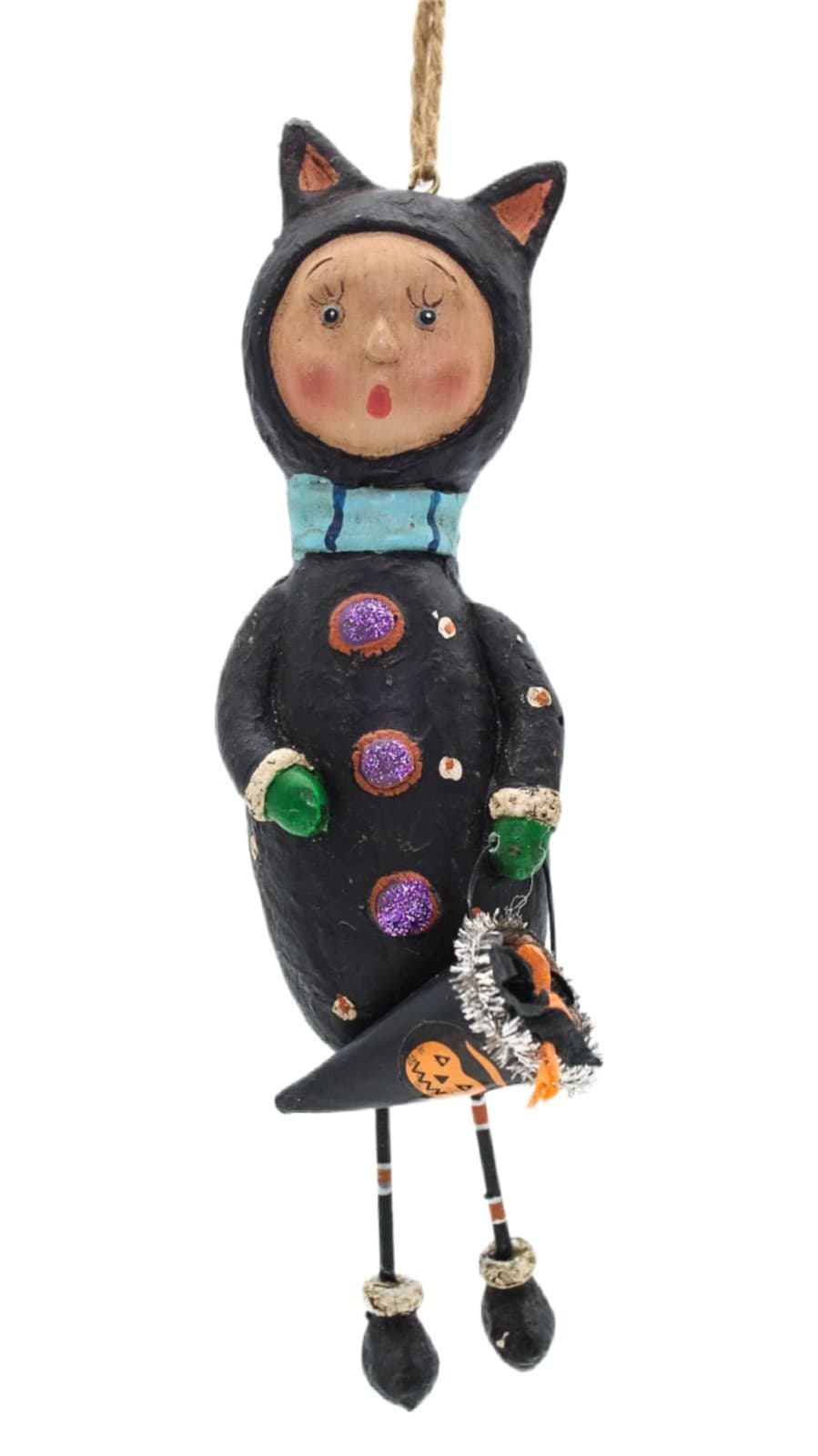 Lori Mitchell Cat Girl Trick Or Treat Folk Art Halloween Christmas Ornament - Image 1