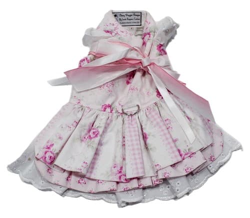 Designer LINDA HIGGINS Couture Classy Doggie Designs Pink/White Small Dog Dress - Image 1