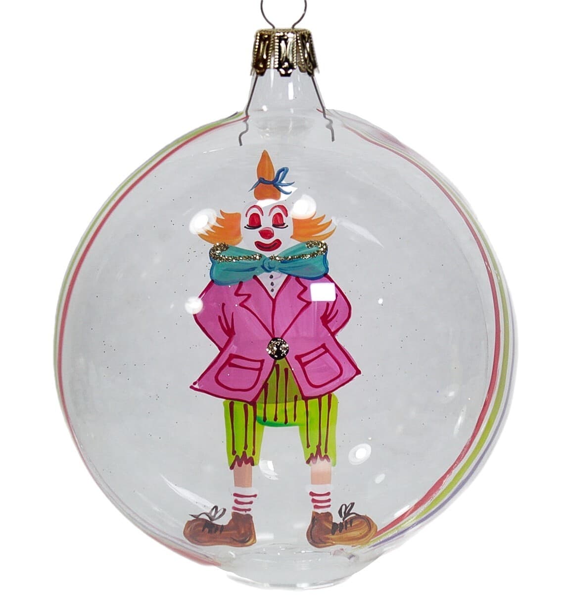 Vintage Hand Blown Glass Made In ITALY Hand Painted Clown Christmas Ornament - Image 1