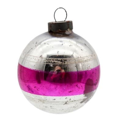 Shiny Brite Silvered Vintage Pink Striped Ball Glass Christmas Ornament - Image 1